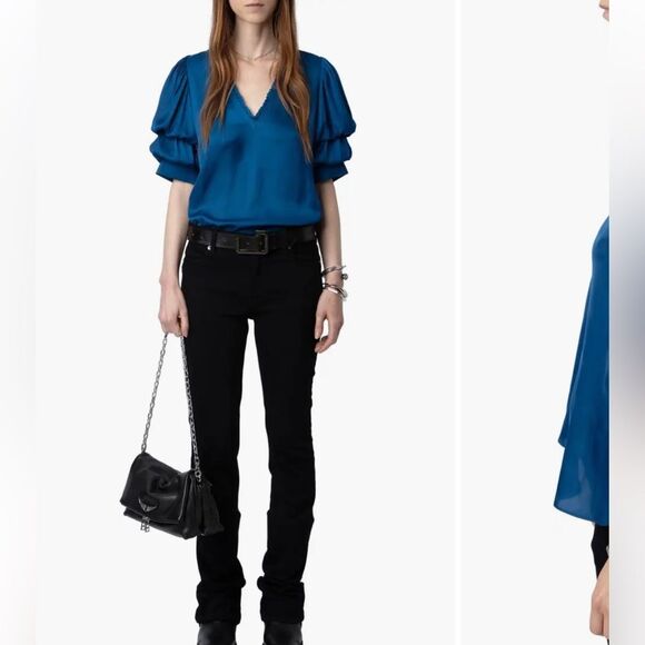 $278 Zadig & Voltaire Taste Bubble Sleeve Satin Top NWT FLAWED - Picture 1 of 12